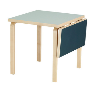 Klaffipöytä DL81C, koivu/sininen linoleumi, 75 x 75/112 cm