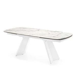 Icaro -jatkettava ruokapöytä, valkoinen marmori/valkoinen, 100 x 200/296 cm