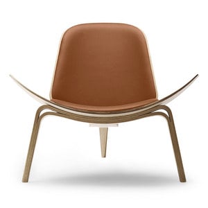 CH07 Armchair, White Oiled Oak / Brown Leather