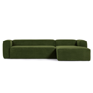 Blok Chaise Sofa, Green Corduroy, W 330 cm / Right