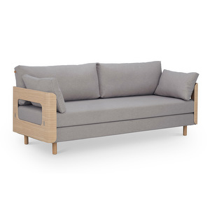 On2 Wood Sofa Bed, Hopper Fabric 65 Light Grey, W 202 cm