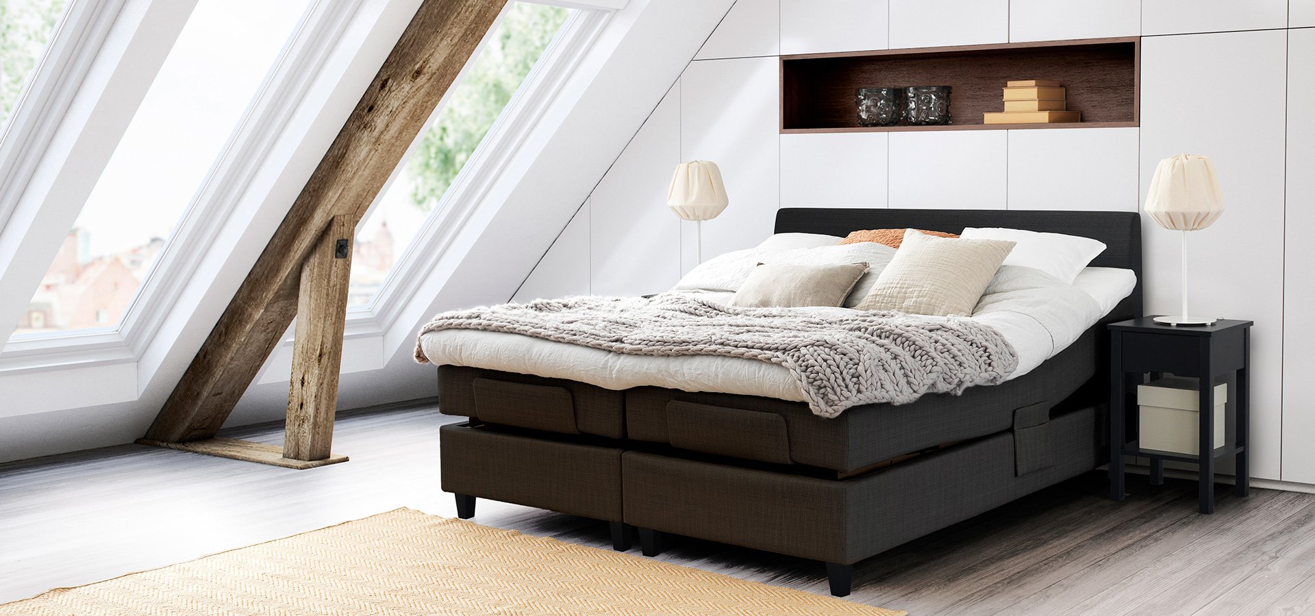 Norjalainen Jensen-sänky sopii skandinaaviseen makuuhuoneen sisustukseen.