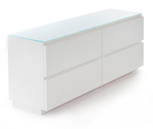 Mup Dresser, White, W 156 cm, Glass Top