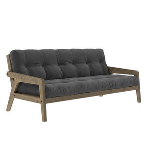 Grab Futon Sofa, Corduroy Fabric Charcoal/Brown, W 200 cm