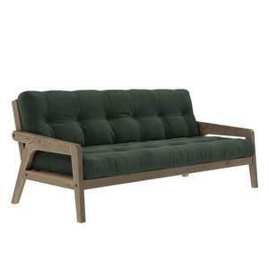 Grab Futon Sofa, Corduroy Fabric Seaweed/Brown, W 200 cm
