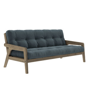 Grab Futon Sofa, Corduroy Fabric Pale Blue/Brown, W 200 cm
