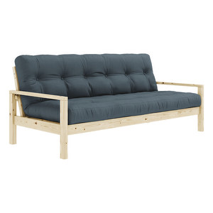 Knob Futon Sofa, Petrol Blue / Pine, W 205 cm