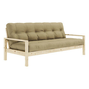 Knob Futon Sofa, Wheat Beige / Pine, W 205 cm