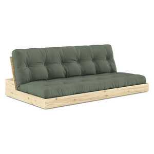 Base-futonsohva, olive green/mänty, L 196 cm