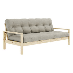 Knob Futon Sofa, Linen/Pine, W 205 cm