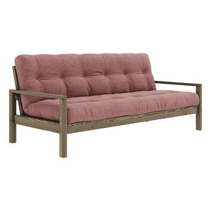 Knob Futon Sofa, Corduroy Fabric Sorbet Pink / Carob Brown, W 205 cm