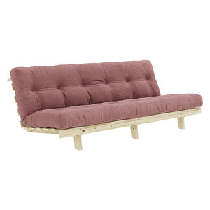 Lean-futonsohva, Corduroy-kangas sorbet pink / mänty, L 190 cm