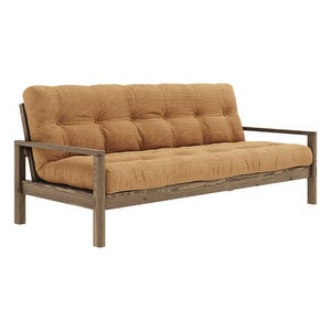 Knob Futon Sofa, Corduroy Fabric Fudge Brown / Carob Brown, W 205 cm