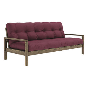 Knob Futon Sofa, Bordeaux / Carob Brown, W 205 cm