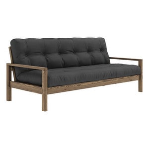 Knob Futon Sofa, Dark Grey / Carob Brown, W 205 cm