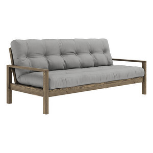 Knob Futon Sofa, Grey / Carob Brown, W 205 cm
