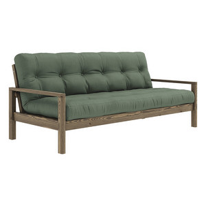 Knob Futon Sofa, Olive Green / Carob Brown, W 205 cm