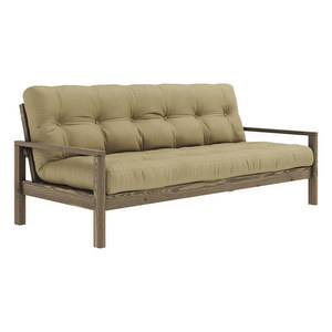 Knob Futon Sofa, Wheat Beige / Carob Brown, W 205 cm