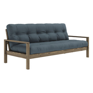 Knob Futon Sofa, Petrol Blue / Carob Brown, W 205 cm