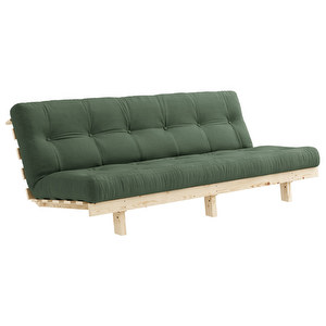 Lean-futonsohva, olive green / mänty, L 200 cm