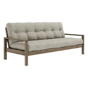 Knob Futon Sofa, Linen / Carob Brown, W 205 cm
