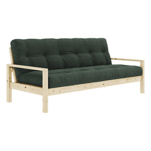 Knob Futon Sofa, Corduroy Fabric Seaweed / Pine, W 205 cm
