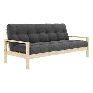 Knob Futon Sofa, Corduroy Fabric Charcoal / Pine, W 205 cm