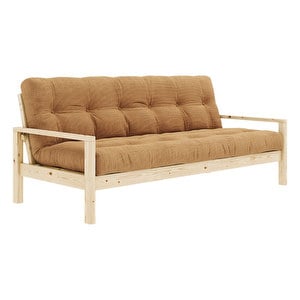 Knob Futon Sofa, Corduroy Fabric Fudge Brown / Pine, W 205 cm
