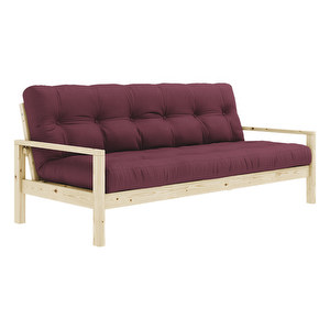 Knob Futon Sofa, Bordeaux/Pine, W 205 cm