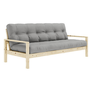 Knob Futon Sofa, Grey/Pine, W 205 cm