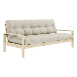 Knob Futon Sofa, Beige/Pine, W 205 cm