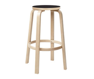 Bar Stool 64, Birch/Black Linoleum, H 75 cm