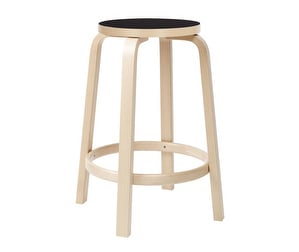 Bar Stool 64, Birch/Black Linoleum, H 65 cm