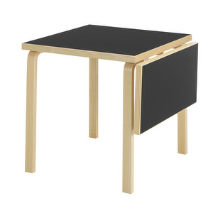 Klaffipöytä DL81C, koivu/musta linoleumi, 75 x 75/112 cm