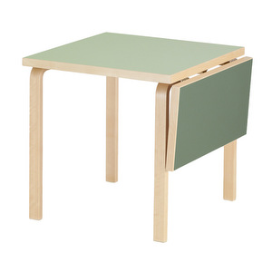 Klaffipöytä DL81C, koivu/vihreä linoleumi, 75 x 75/112 cm