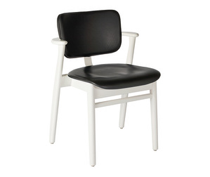 Domus-tuoli, valkoinen koivu/musta nahka