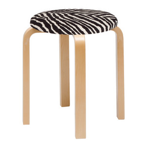 Stool E60, Birch/Zebra Fabric, Assembled