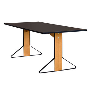 Kaari-pöytä, musta linoleum/tammi, 85 x 200 cm