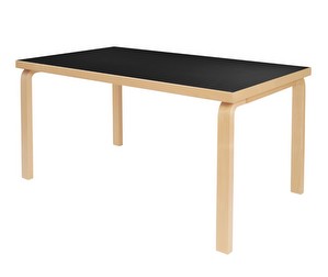 Pöytä 82A, koivu/musta linoleum, 85 x 150 cm