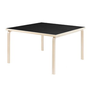 Pöytä 84, koivu/musta linoleum, 120 x 120 cm