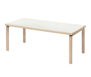 Table 97, Birch/White Laminate, 85 x 135–190 cm