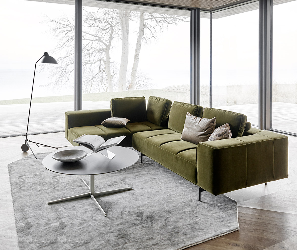 BoConcept Amsterdam Corner Sofa, Velvet Fabric 3134 Olive