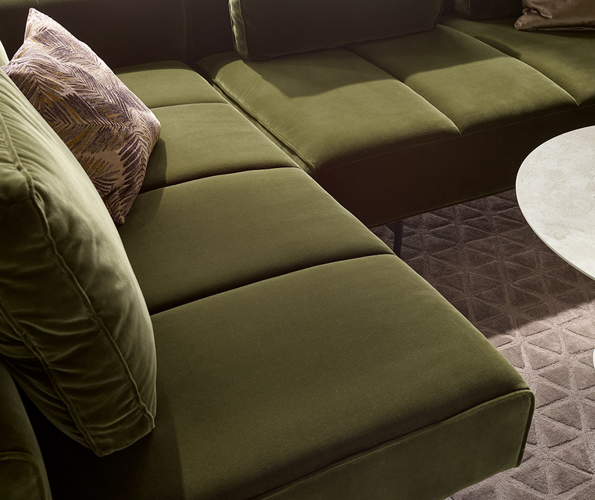 BoConcept Amsterdam Corner Sofa, Velvet Fabric 3134 Olive BoConcept Amsterdam Corner Sofa, Velvet Fabric 3134 Olive