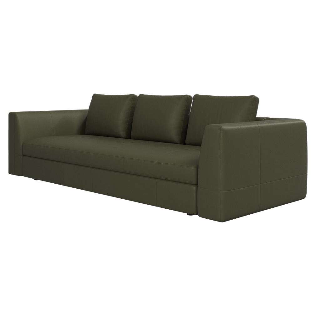 BoConcept Bergamo Sofa, Nordic Grain Leather 5133 Olive Green