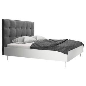 Lugano Bed, Velvet Fabric 3030 Grey/White, 180 x 200 cm