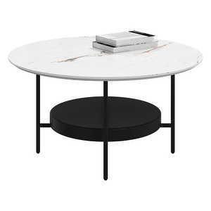 Madrid Coffee Table, White Ceramic / Black, ⌀ 80 cm