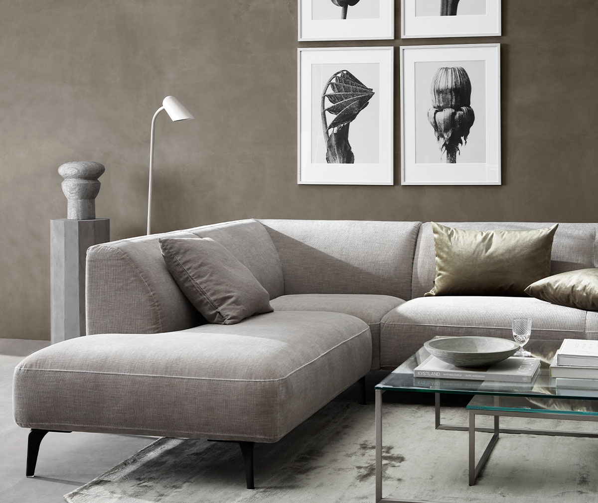 BoConcept Modena Chaise Sofa, Napoli Fabric 2250 Light Grey