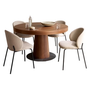 Granada-pöytä ja Princeton-tuolit, pähkinä/Tomelilla-kangas 3145 beige, 4 tuolia