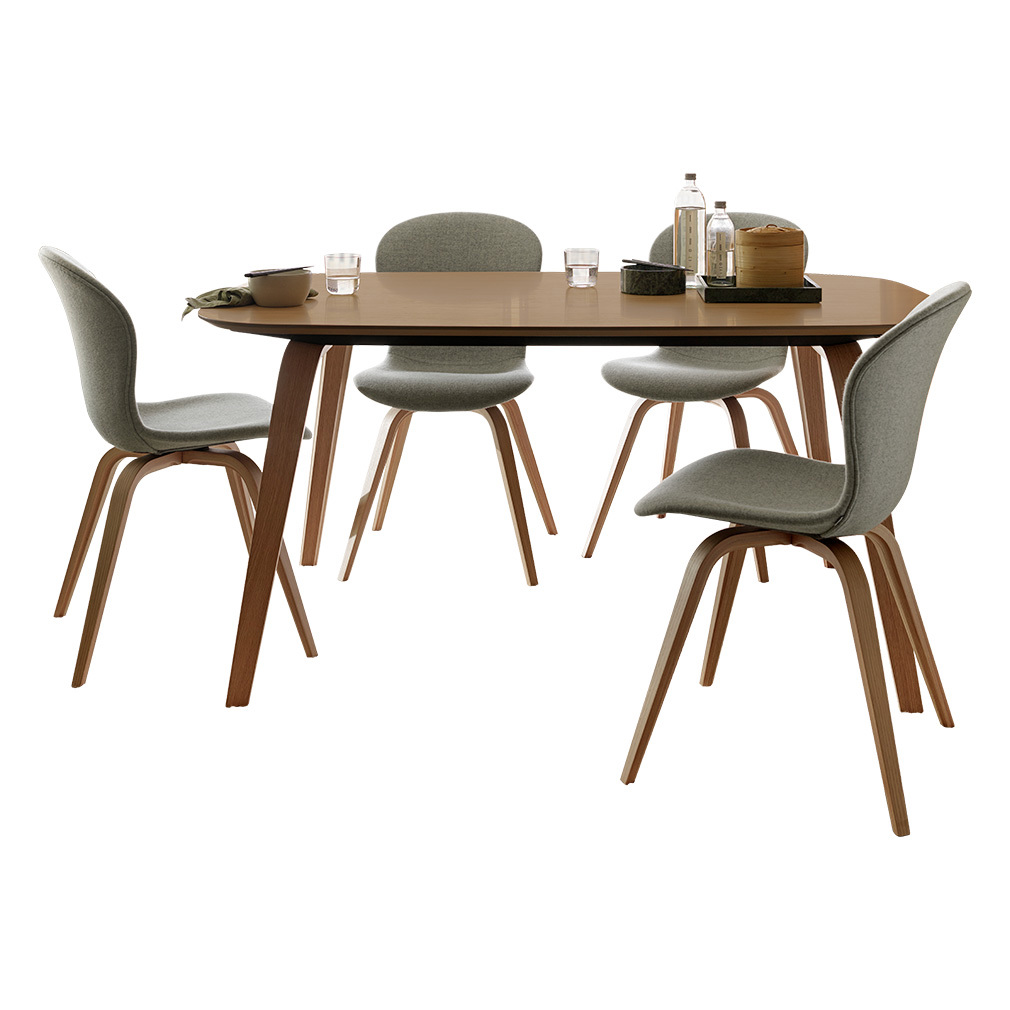 BoConcept Hauge-pöytä ja Hauge-tuolit tammi/Wellington-kangas 3170, 4 tuolia