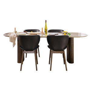 Santiago-pöytä ja Hamilton-tuolit, ruskea marmorikeramiikka/Estoril-nahka, 4 tuolia